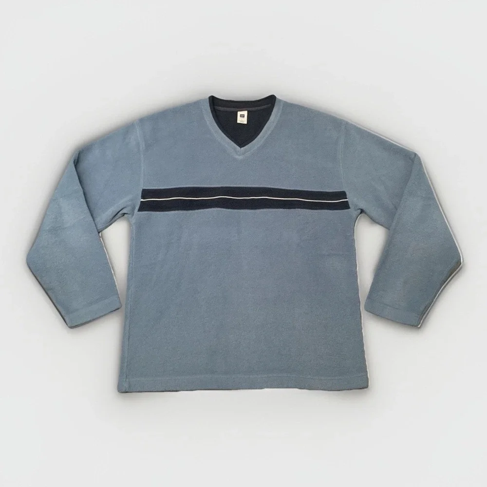 Vintage Gap Long Sleeve Shirt Terry Cloth Blue Racing Stripe 90s Streetwear Soft - Picture 1 of 7